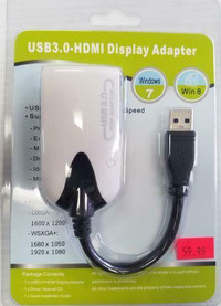 USB 3.0 TO HDMI DISPLAY ADAPTER FOR WINDOWS - NEW $39.99