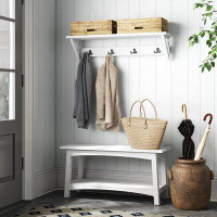 Rosalind Wheeler Lund 36" Wide Wall Mount Hall Tree Set With 4 Coat Hooks And A Bench With Shoe Storage