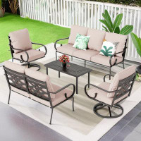 Lark Manor Arriona 7 Person Metal Patio Conversation Set with Loveseat & Swivel Lounge Chairs