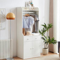 Hokku Designs White Bedroom Closet System With Drawers  Shelves And Hanging Rod