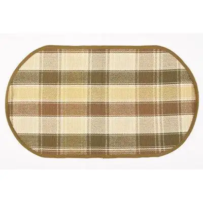 Gracie Oaks Beige,Yellow And Brown Checked Oval Floor Mat