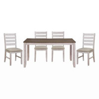 Red Barrel Studio Greyish White And Brown Finish Casual Dining Room Furniture 5Pc Dining Set Rectangular Wooden Table An