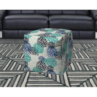 Red Barrel Studio 17" Blue Polyester Cube Floral Indoor Outdoor Pouf Ottoman
