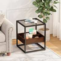 17 Stories 19.69" Modern Coffee Table Side Table With Storage Shelf And Metal Table Legs For Bedroom,living Room (set Of