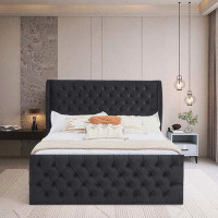House of Hampton King Size Platform Bed Frame, Velvet Upholstered Sleigh Bed
