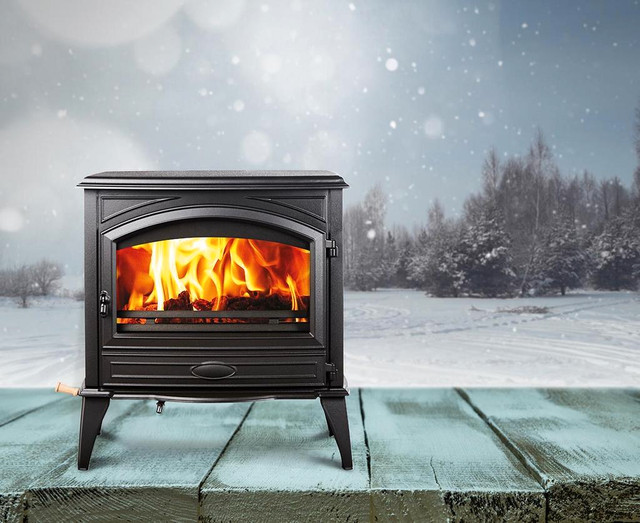 W76 Wood Stove With Cast Iron Door, Black Colour Finish in Fireplace & Firewood
