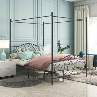 Winston Porter Metal Canopy Bed Frame With Vintage Style Headboard & Footboard , Easy DIY Assembly All Parts Included
