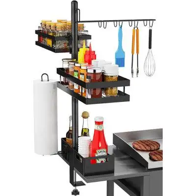 Our grill accessory rack has three different sizes of grill carts and eight hooks which are enough f...