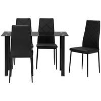 DINING TABLE AND CHAIRS SET FOR 4, MODERN 5 PIECES KITCHEN TABLE SET WITH GLASS TABLE, PADDED SEAT AND STEEL FRAME