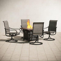 Lark Manor Gas Fire Pit Table With 4 Rattan Chairs, 5 Piece Propane Fire Pit Setwith 5Kg Fire Glass, Outdoor Conversatio