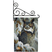 Breeze Decor Great Horned Owl - Impressions Decorative Metal Fansy Wall Bracket Garden Flag Set GS105042-BO-03
