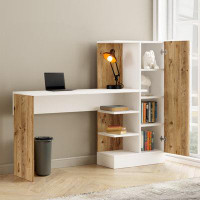 Ebern Designs Computer Study Desk With A Cabinet And Shelves