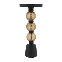 Bungalow Rose Gennette Mirrored Top Side Table with Metal Base - Contemporary Black and Amber Orb Accent Table