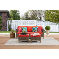 Latitude Run® 3-Piece Wicker Outdoor Patio Conversation Seating Set With Cushions And Pillows