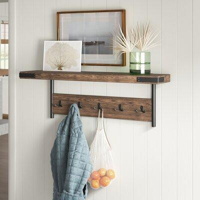 Trent Austin Design Nikole 42" Wide Industrial Rustic Solid Wood Metal Coat Rack With 5 Hooks And 1 Shelf in Other