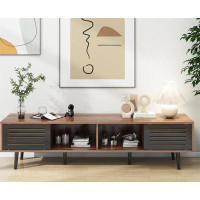 17 Stories Modern TV Stand for TVs up to 70", Entertainment Centre with Sliding Doors(Walnut )