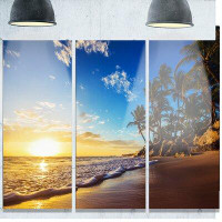 Made in Canada - Design Art 'Paradise Tropical Island Beach Sunrise' 3 Piece Photographic Print on Metal Set