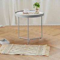 Latitude Run® Three Legs Tray Top Round Genuine Marble Coffee Table