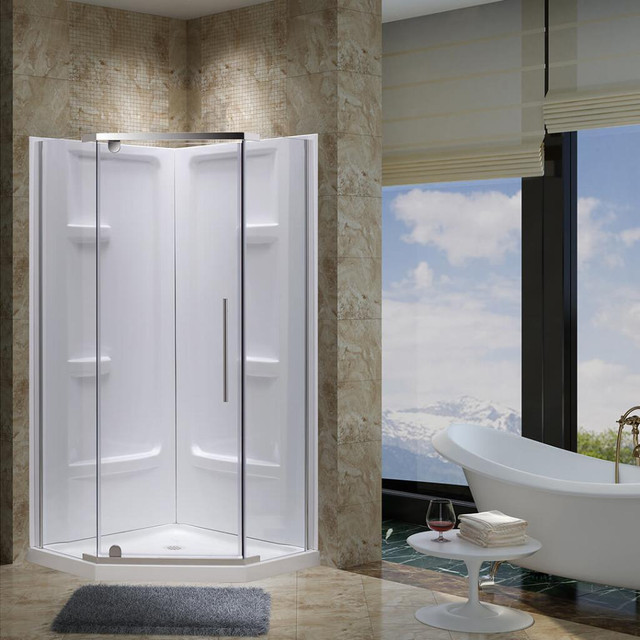 3 In 1 Combo - 38x38 in. Clear Glass Neo Round Sliding Shower Door with Chrome Hardware, Base  JBQ in Plumbing, Sinks, Toilets & Showers - Image 3