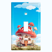 WorldAcc Metal Light Switch Plate Outlet Cover (Cute Mushroom House Blue Sky Cloud - Single Toggle)