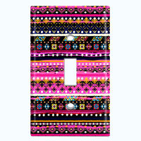 WorldAcc Metal Light Switch Plate Outlet Cover (Ethnic Aztec Tribal Pink Black - Single Toggle)