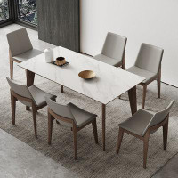 WOOD PEEK LLC Modern Simple Solid Wood Rock Plate Rectangular Dining Table And Chair Combination, A Table Eight Chairs.