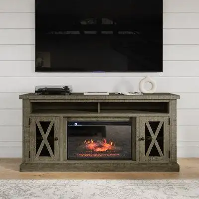 Laurel Foundry Modern Farmhouse Lynbrook TV Stand for TV up to 70" with Electric Fireplace Included