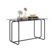 Ebern Designs 1-Piece Rectangle Dining Table With Metal Frame, Tempered Glass Dining Table For Kitchen Room