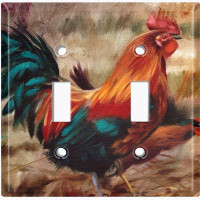 WorldAcc Metal Light Switch Plate Outlet Cover (Colourful Chicken Rooster Paint - Single Toggle)