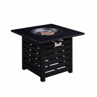 Latitude Run® 32 In. X 24 In. 40000 BTU Square Black Metal Propane Gas Fire Pit Table With Grey Table Top