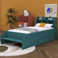 Latitude Run® Bertrad Wood Twin Size Platform Bed with 2 Drawers, Storage Headboard and Footboard