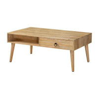 George Oliver Devom Natural 1-Drawer Coffee Table With Open Shelf
