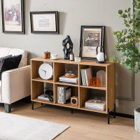 Latitude Run® Latitude Run® 6 Cube Bookcase, 3-Tier 47" Long Wood Bookshelf W/ 5 Metal Legs, Adjustable Shelf, Anti-Topp