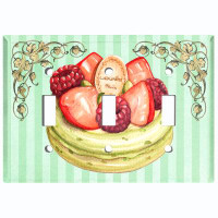 WorldAcc Metal Light Switch Plate Outlet Cover (Assorted Fruit Cake Green Frame Stripes - Single Toggle)