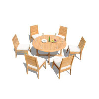 Teak Smith Grade-A Teak Dining Set: 60" Round Table And 8 Charleston Stacking Armless Chairs