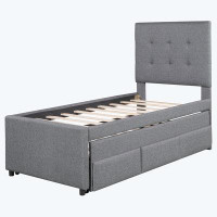 Red Barrel Studio Upholstered Platform Bed with Pull-out Twin Size Trundle and 3 Drawers