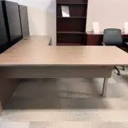 Global Newland L-Shape Desk with Metal Leg and Box/File Pedestal Manufacture Special Overall Dimensi...
