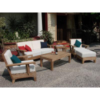 Teak Smith 6 Pc Sofa Set: Sofa, 2 Lounge Chairs, Ottoman, Coffee&SideTable + Sunbrella #5404 Natural Cushions-33" H x 80