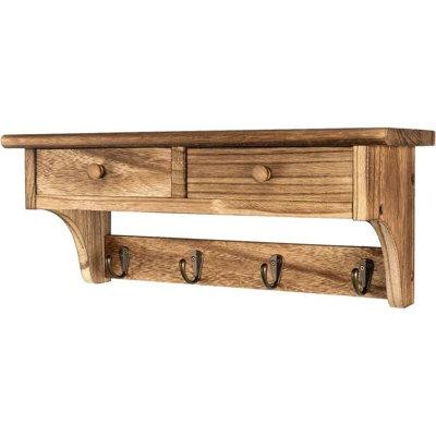 Millwood Pines Coat Hooks Wall Mounted, Rustic Wood Coat Rack Wall Mount Shelf with Hooks in Other