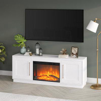 Everly Quinn Rumia TV Stand for TVs up to 78" with Electric Fireplace Included