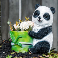 Trinx Charming Panda Planter in Polyresin for Herbs - White & Green