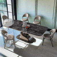 ULTORU 55.12" Black Rectangular Sintered Stone tabletop Dining Table