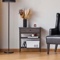 HOOSENG End Table with Storage and Built-In Outlets