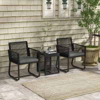 Ebern Designs 3 Pieces Wicker Patio Furniture with Soft Seat Cushions, Black