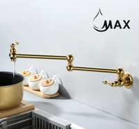 Pot Filler Faucet Double Handle Traditional Wall Mounted With Accessories Shiny Gold Finish