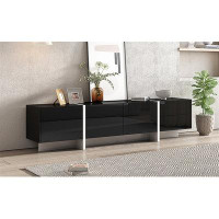 Ceballos White & Black Contemporary Rectangle Design TV Stand, Unique Style TV Console Table For Tvs Up To 80'', Modern