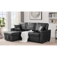Ebern Designs Black PU leather upholstered sleeper sofa combination