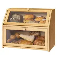 Latitude Run® Large Bread Box For Kitchen Counter Double Layer Bamboo Wooden Extra Large Capacity Bread Storage Bin Kitc