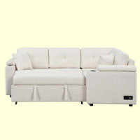 Latitude Run® 87.4" L-Shape Sofa Bed Pull-Out Sleeper Sofa With Wheels, USB Ports, Power Sockets For Living Room