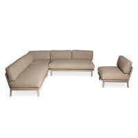 Corrigan Studio Madeehah 128" Wide Outdoor Teak L-Shaped Patio Sectional with Cushions